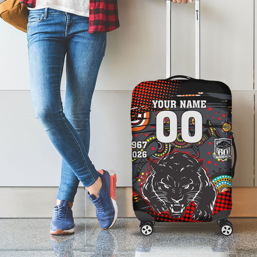 Personalised Panthers 60th Anniversary Luggage Cover Aboriginal Indigenous Dot Art - Halftone Pattern 1967-2026