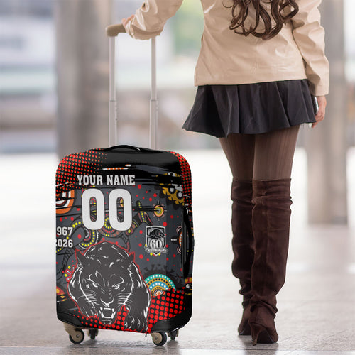 Personalised Panthers 60th Anniversary Luggage Cover Aboriginal Indigenous Dot Art - Halftone Pattern 1967-2026