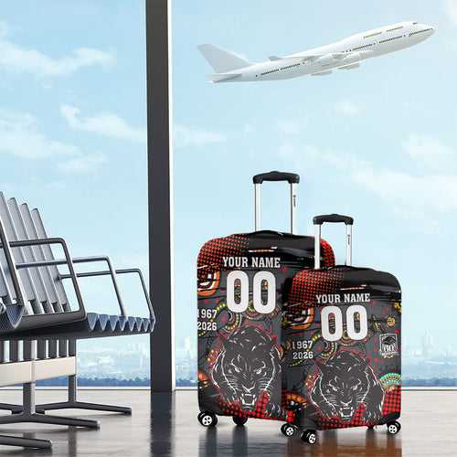 Personalised Panthers 60th Anniversary Luggage Cover Aboriginal Indigenous Dot Art - Halftone Pattern 1967-2026