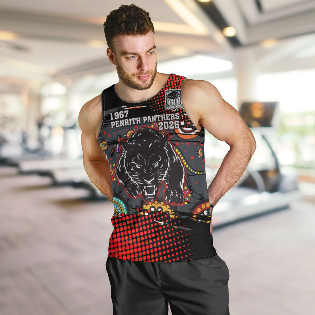 Personalised Panthers 60th Anniversary Men Tank Top Aboriginal Indigenous Dot Art - Halftone Pattern 1967-2026