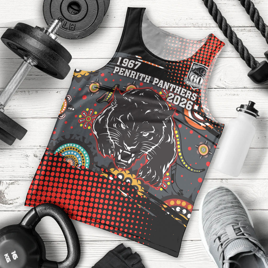 Personalised Panthers 60th Anniversary Men Tank Top Aboriginal Indigenous Dot Art - Halftone Pattern 1967-2026