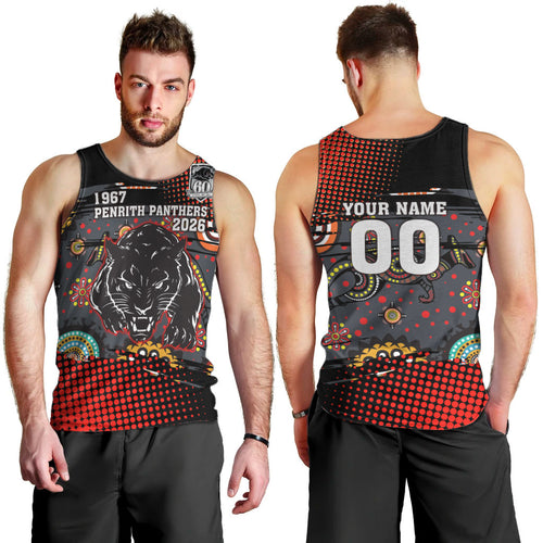 Personalised Panthers 60th Anniversary Men Tank Top Aboriginal Indigenous Dot Art - Halftone Pattern 1967-2026