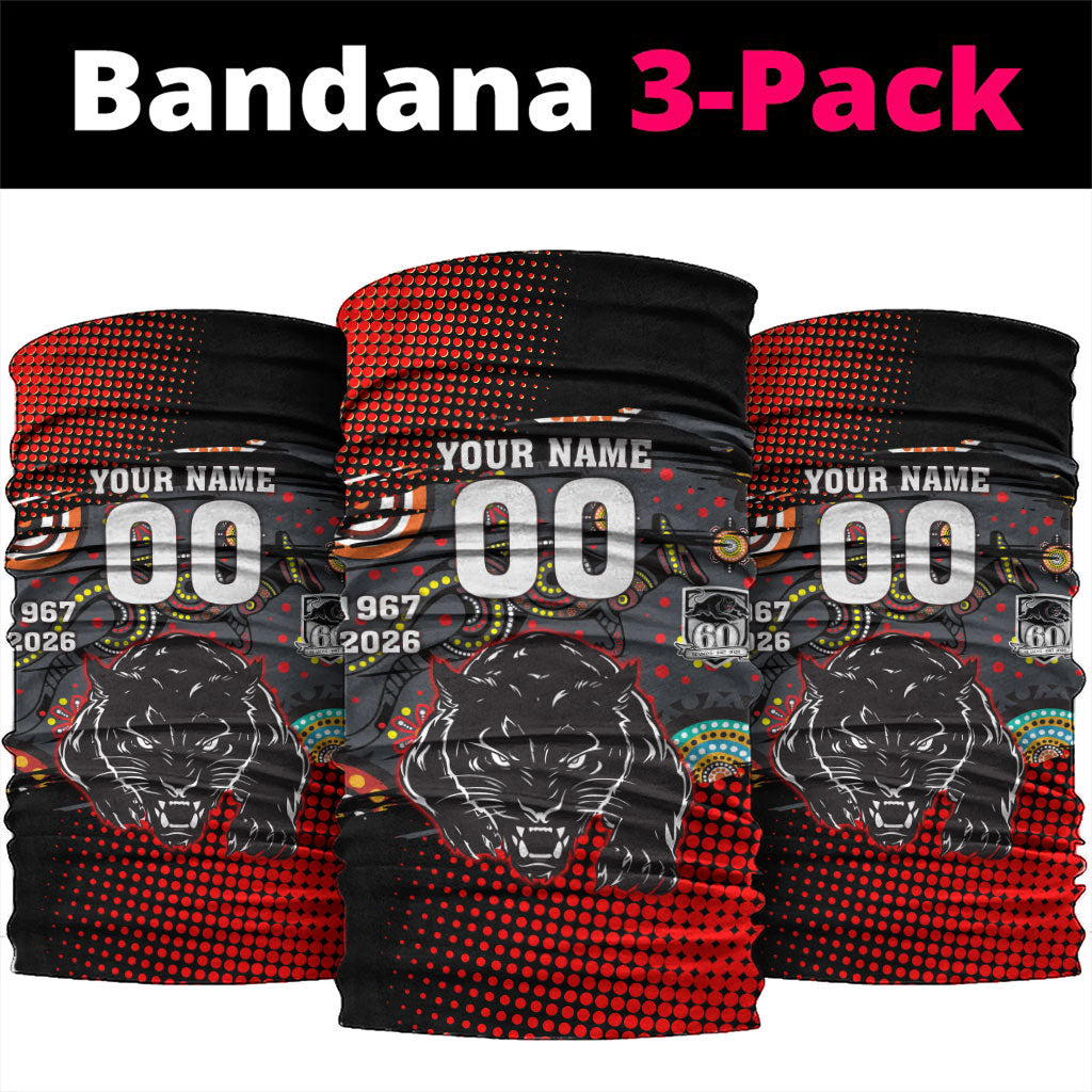 Personalised Panthers 60th Anniversary Neck Gaiter Aboriginal Indigenous Dot Art - Halftone Pattern 1967-2026