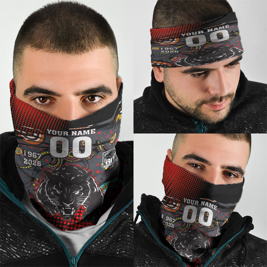 Personalised Panthers 60th Anniversary Neck Gaiter Aboriginal Indigenous Dot Art - Halftone Pattern 1967-2026