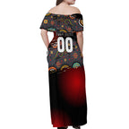 Personalised Panthers 60th Anniversary Off Shoulder Maxi Dress Aboriginal Indigenous Dot Art - Halftone Pattern 1967-2026