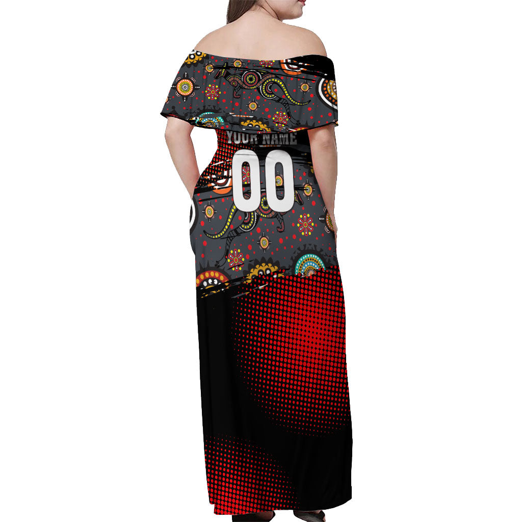 Personalised Panthers 60th Anniversary Off Shoulder Maxi Dress Aboriginal Indigenous Dot Art - Halftone Pattern 1967-2026