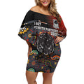 Personalised Panthers 60th Anniversary Off Shoulder Short Dress Aboriginal Indigenous Dot Art - Halftone Pattern 1967-2026