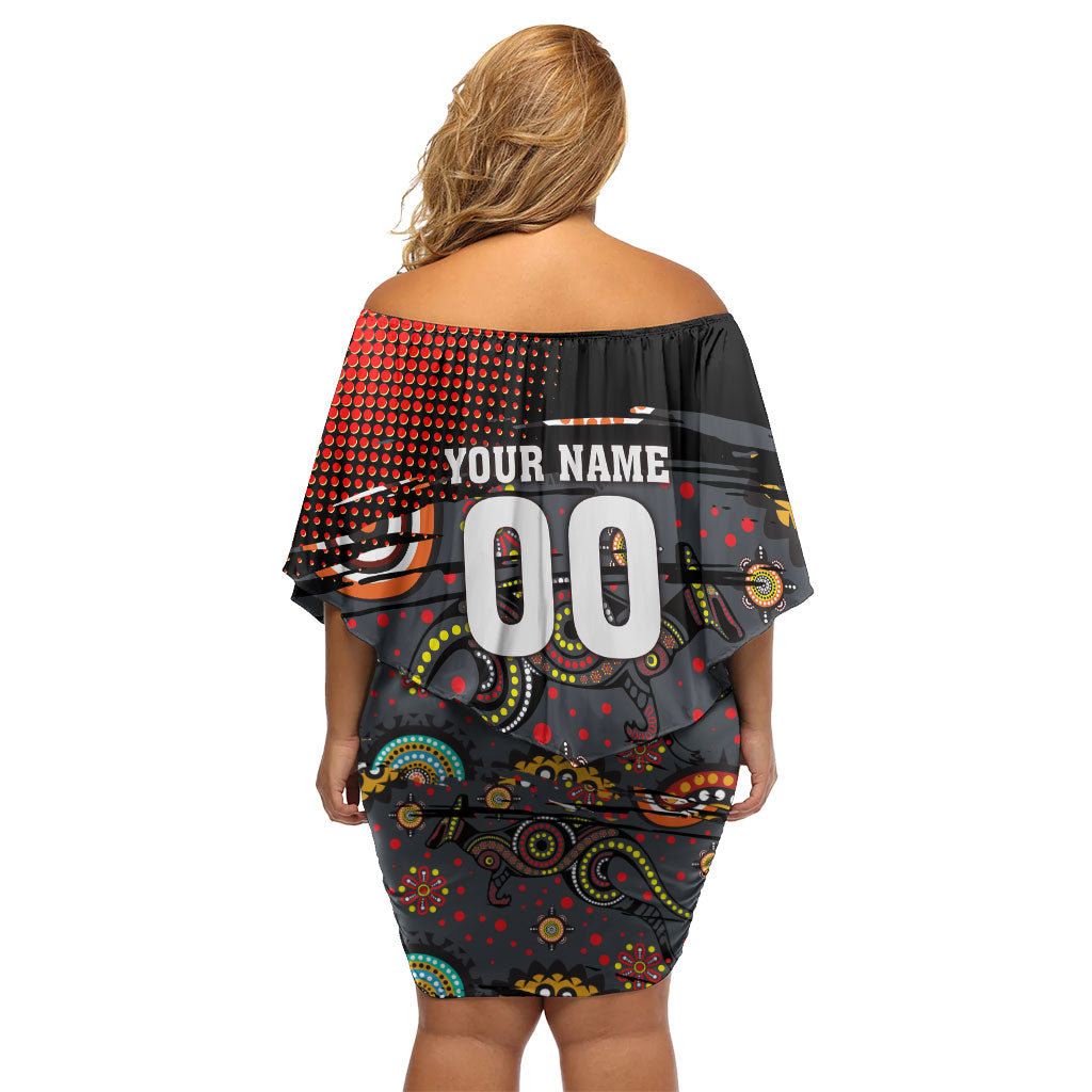 Personalised Panthers 60th Anniversary Off Shoulder Short Dress Aboriginal Indigenous Dot Art - Halftone Pattern 1967-2026