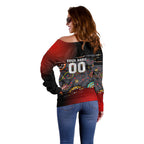 Personalised Panthers 60th Anniversary Off Shoulder Sweater Aboriginal Indigenous Dot Art - Halftone Pattern 1967-2026