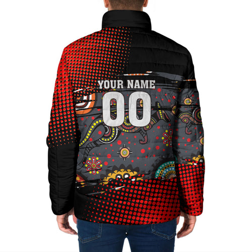 Personalised Panthers 60th Anniversary Padded Jacket Aboriginal Indigenous Dot Art - Halftone Pattern 1967-2026