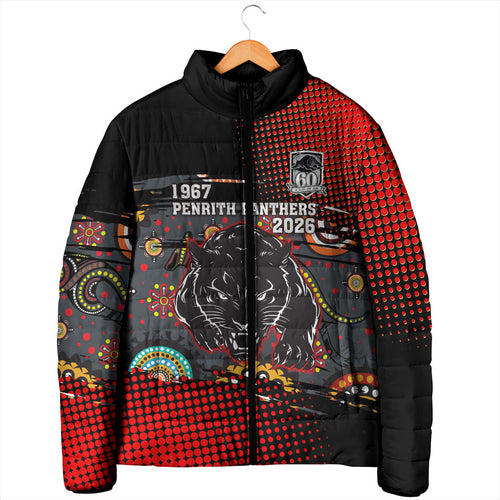 Personalised Panthers 60th Anniversary Padded Jacket Aboriginal Indigenous Dot Art - Halftone Pattern 1967-2026