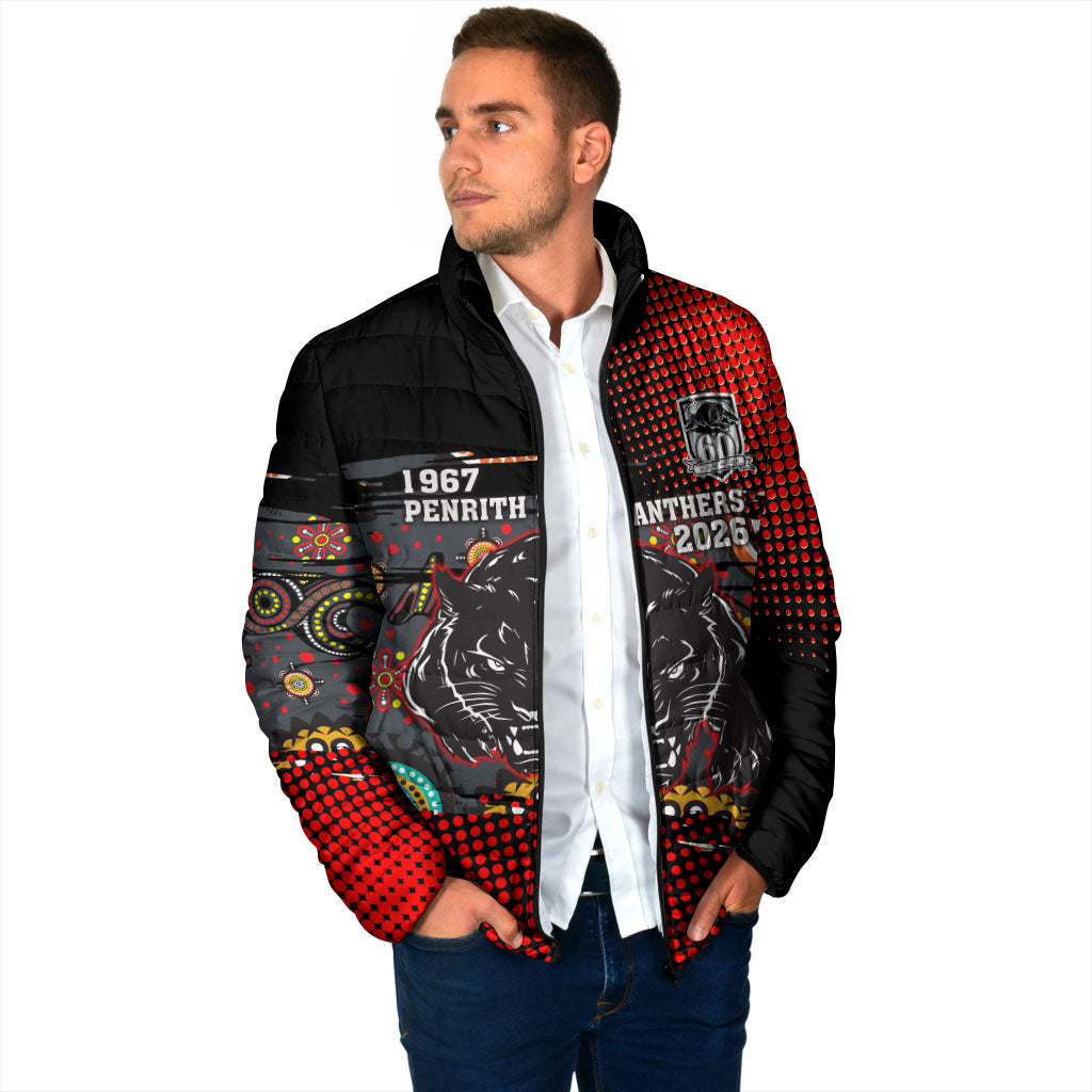 Personalised Panthers 60th Anniversary Padded Jacket Aboriginal Indigenous Dot Art - Halftone Pattern 1967-2026