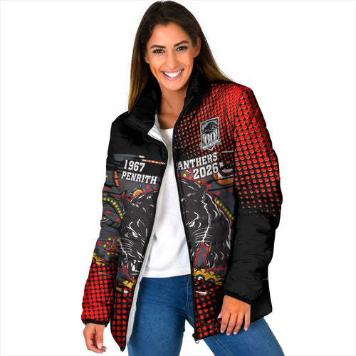 Personalised Panthers 60th Anniversary Padded Jacket Aboriginal Indigenous Dot Art - Halftone Pattern 1967-2026