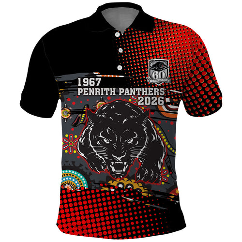 Personalised Panthers 60th Anniversary Polo Shirt Aboriginal Indigenous Dot Art - Halftone Pattern 1967-2026