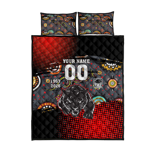 Personalised Panthers 60th Anniversary Quilt Bed Set Aboriginal Indigenous Dot Art - Halftone Pattern 1967-2026