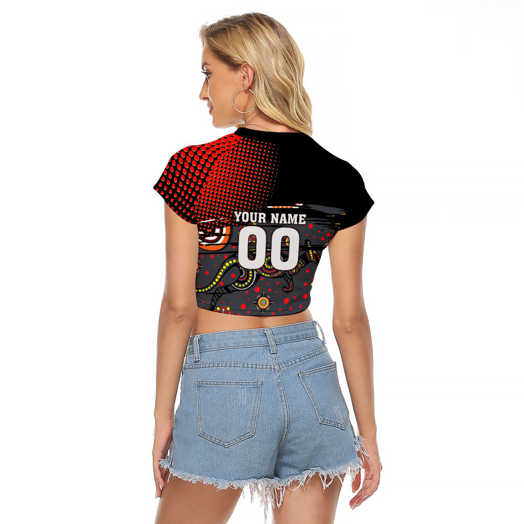 Personalised Panthers 60th Anniversary Raglan Cropped T Shirt Aboriginal Indigenous Dot Art - Halftone Pattern 1967-2026