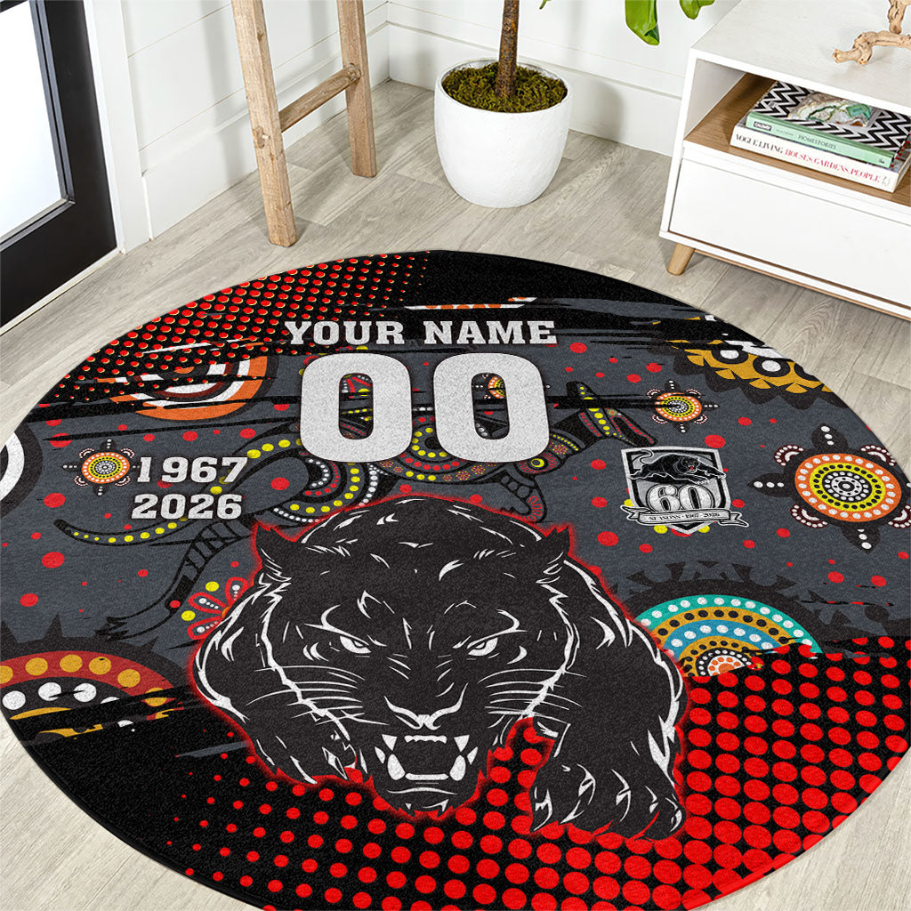 Personalised Panthers 60th Anniversary Round Carpet Aboriginal Indigenous Dot Art - Halftone Pattern 1967-2026