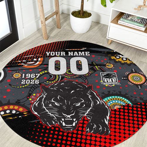 Personalised Panthers 60th Anniversary Round Carpet Aboriginal Indigenous Dot Art - Halftone Pattern 1967-2026