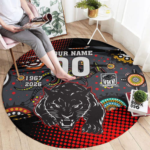 Personalised Panthers 60th Anniversary Round Carpet Aboriginal Indigenous Dot Art - Halftone Pattern 1967-2026