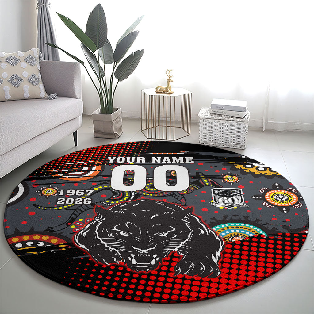 Personalised Panthers 60th Anniversary Round Carpet Aboriginal Indigenous Dot Art - Halftone Pattern 1967-2026