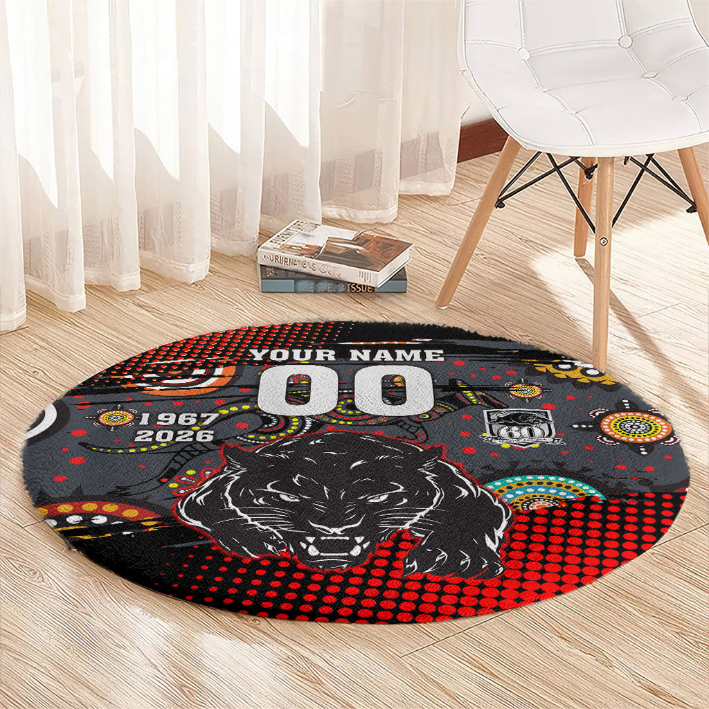 Personalised Panthers 60th Anniversary Round Carpet Aboriginal Indigenous Dot Art - Halftone Pattern 1967-2026