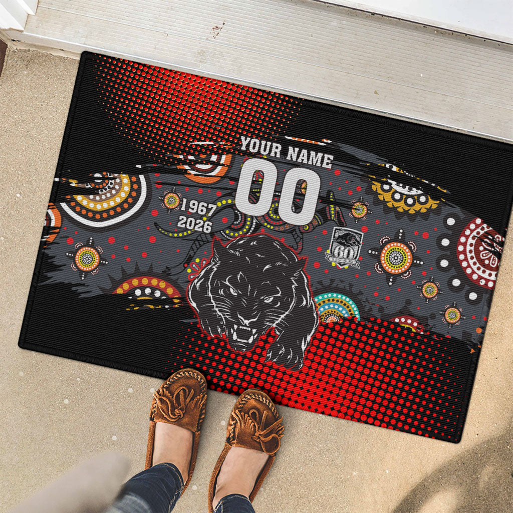 Personalised Panthers 60th Anniversary Rubber Doormat Aboriginal Indigenous Dot Art - Halftone Pattern 1967-2026