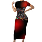 Personalised Panthers 60th Anniversary Short Sleeve Bodycon Dress Aboriginal Indigenous Dot Art - Halftone Pattern 1967-2026