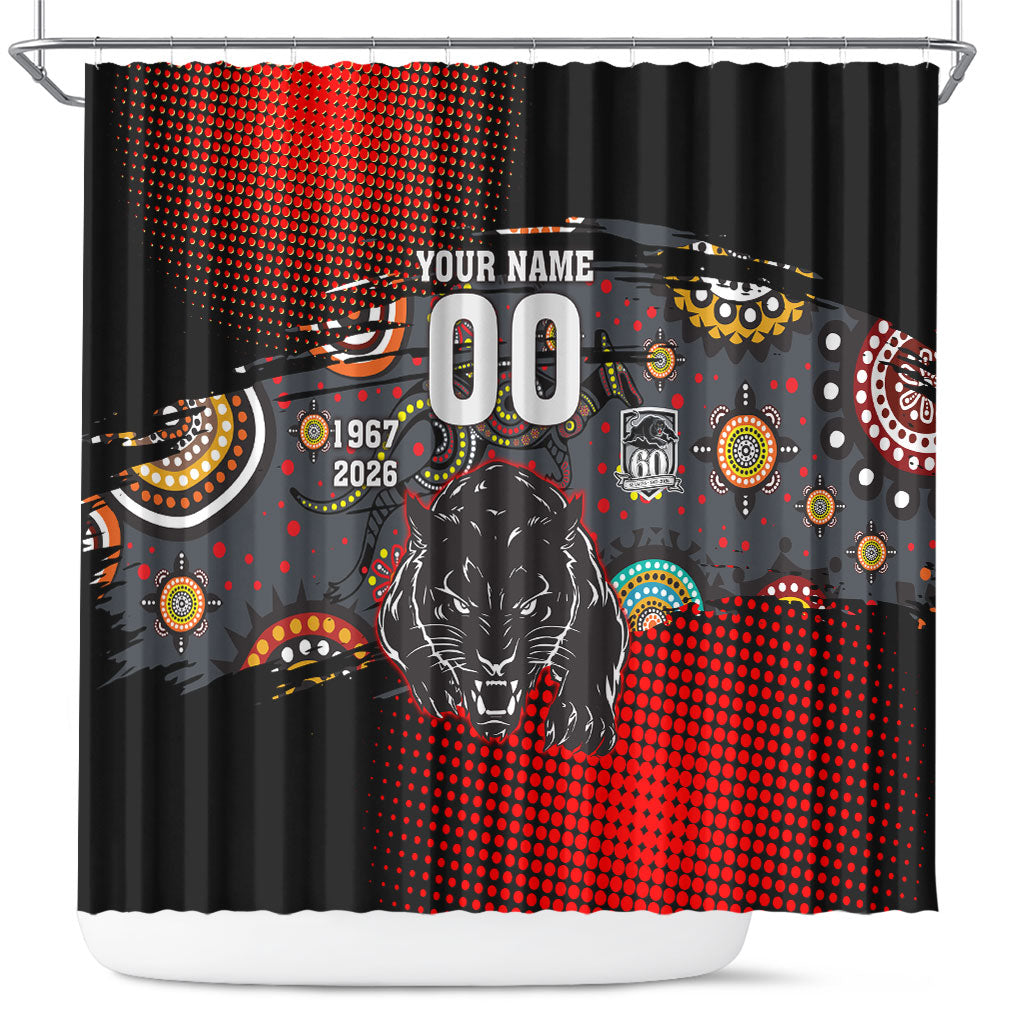 Personalised Panthers 60th Anniversary Shower Curtain Aboriginal Indigenous Dot Art - Halftone Pattern 1967-2026