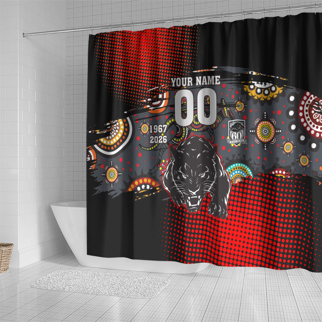 Personalised Panthers 60th Anniversary Shower Curtain Aboriginal Indigenous Dot Art - Halftone Pattern 1967-2026