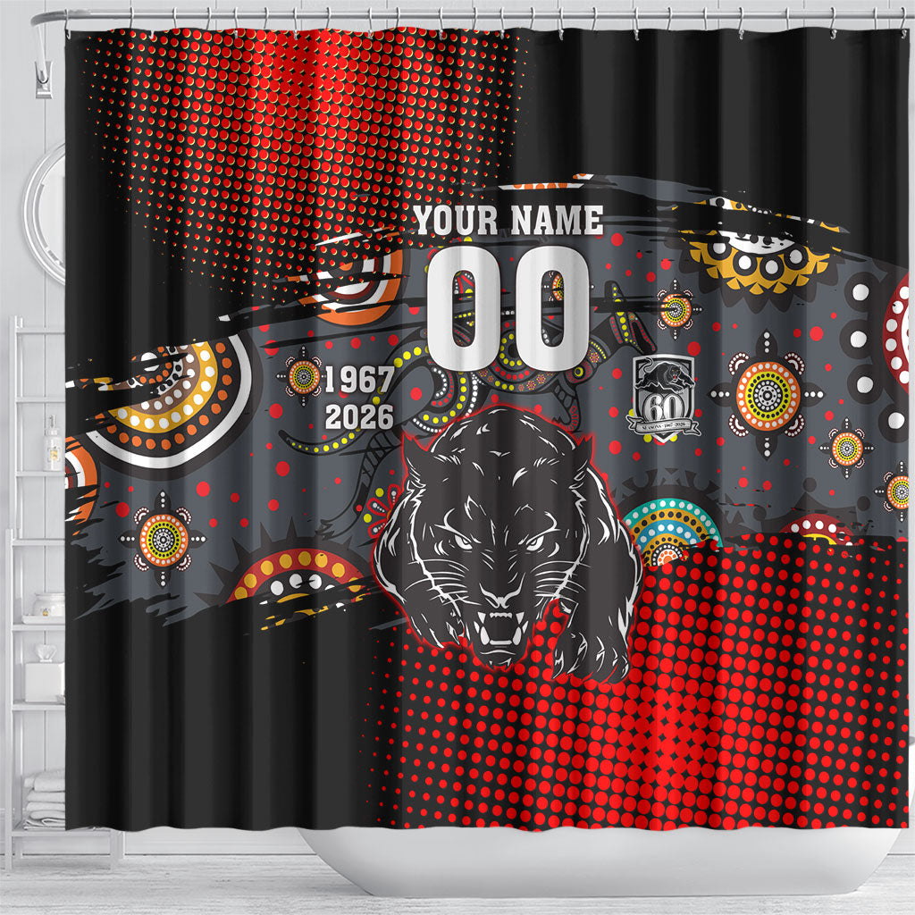 Personalised Panthers 60th Anniversary Shower Curtain Aboriginal Indigenous Dot Art - Halftone Pattern 1967-2026