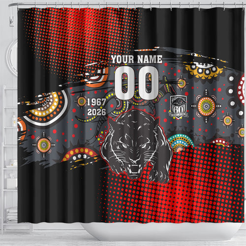 Personalised Panthers 60th Anniversary Shower Curtain Aboriginal Indigenous Dot Art - Halftone Pattern 1967-2026