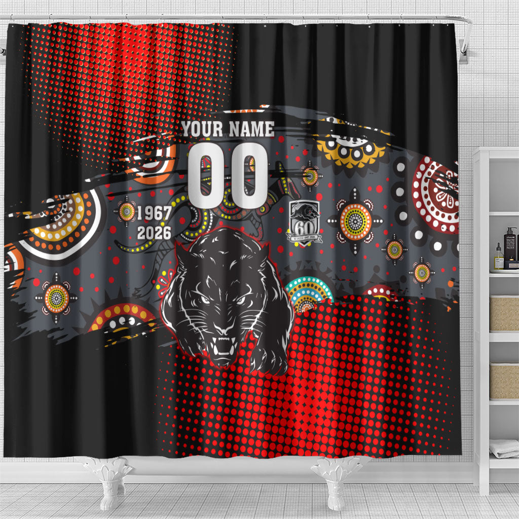 Personalised Panthers 60th Anniversary Shower Curtain Aboriginal Indigenous Dot Art - Halftone Pattern 1967-2026