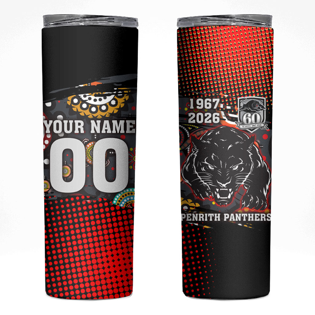 Personalised Panthers 60th Anniversary Skinny Tumbler Aboriginal Indigenous Dot Art - Halftone Pattern 1967-2026