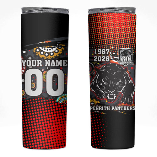 Personalised Panthers 60th Anniversary Skinny Tumbler Aboriginal Indigenous Dot Art - Halftone Pattern 1967-2026
