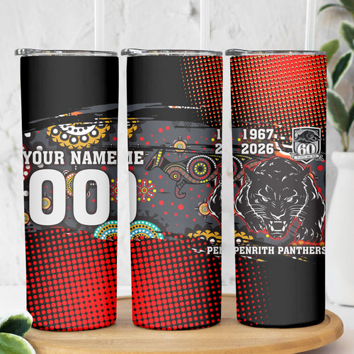 Personalised Panthers 60th Anniversary Skinny Tumbler Aboriginal Indigenous Dot Art - Halftone Pattern 1967-2026
