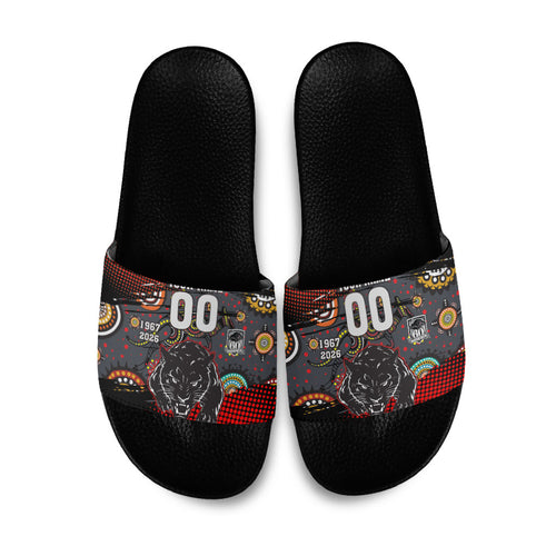 Personalised Panthers 60th Anniversary Slide Sandals Aboriginal Indigenous Dot Art - Halftone Pattern 1967-2026
