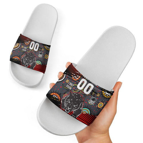 Personalised Panthers 60th Anniversary Slide Sandals Aboriginal Indigenous Dot Art - Halftone Pattern 1967-2026