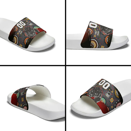 Personalised Panthers 60th Anniversary Slide Sandals Aboriginal Indigenous Dot Art - Halftone Pattern 1967-2026