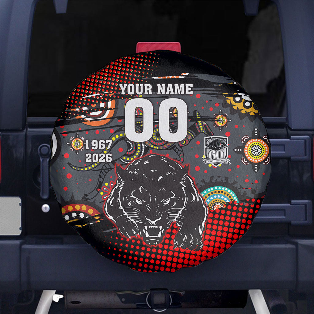 Personalised Panthers 60th Anniversary Spare Tire Cover Aboriginal Indigenous Dot Art - Halftone Pattern 1967-2026