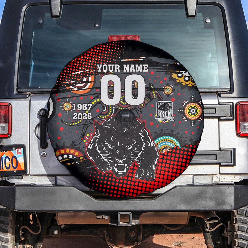 Personalised Panthers 60th Anniversary Spare Tire Cover Aboriginal Indigenous Dot Art - Halftone Pattern 1967-2026