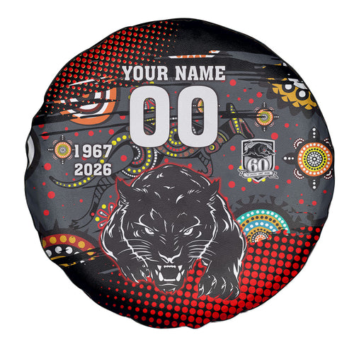 Personalised Panthers 60th Anniversary Spare Tire Cover Aboriginal Indigenous Dot Art - Halftone Pattern 1967-2026