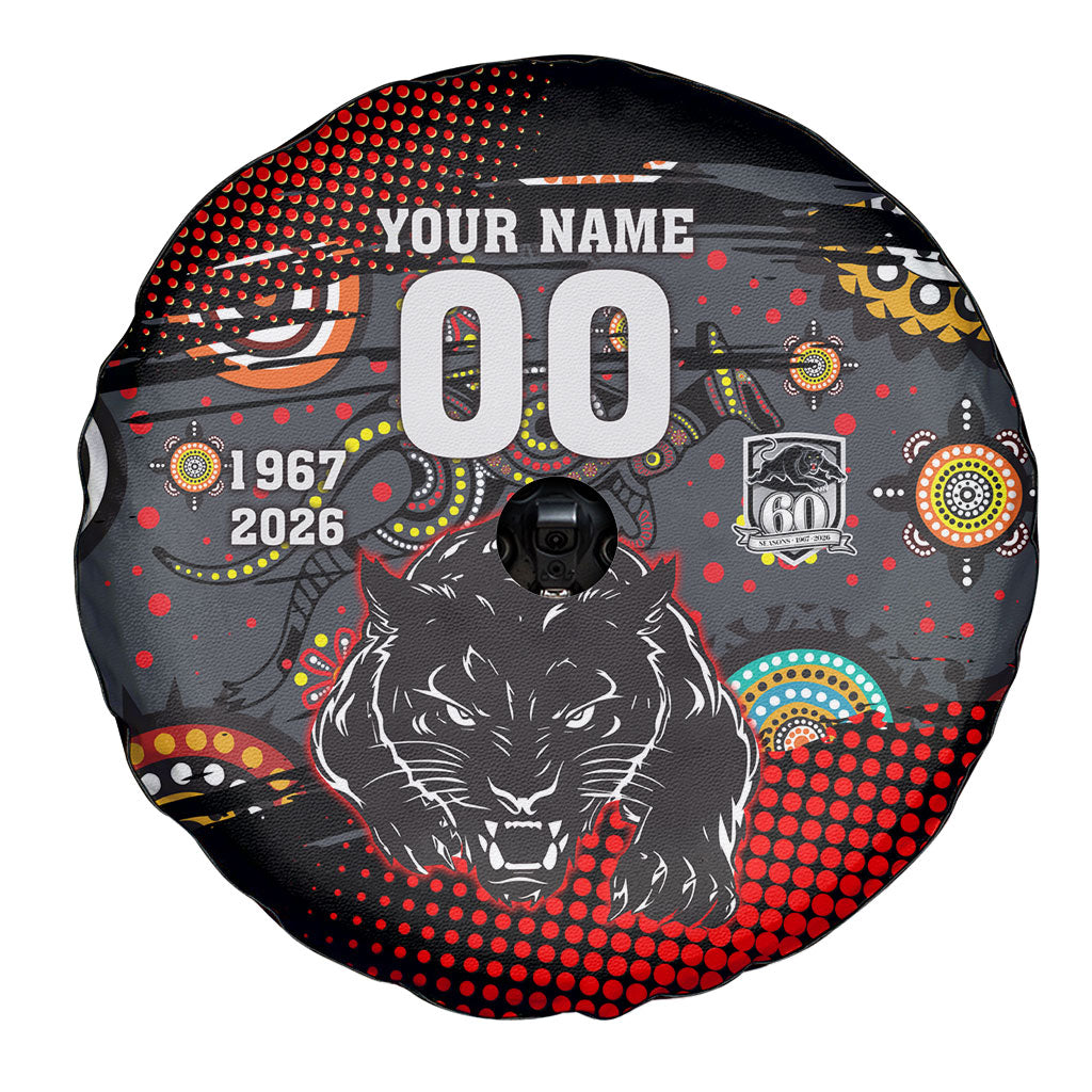 Personalised Panthers 60th Anniversary Spare Tire Cover Aboriginal Indigenous Dot Art - Halftone Pattern 1967-2026