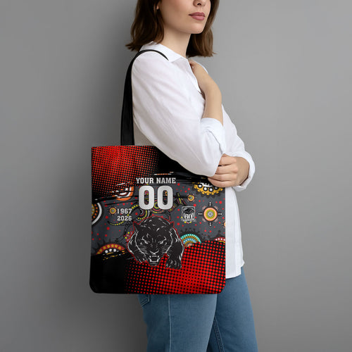 Personalised Panthers 60th Anniversary Tote Bag Aboriginal Indigenous Dot Art - Halftone Pattern 1967-2026