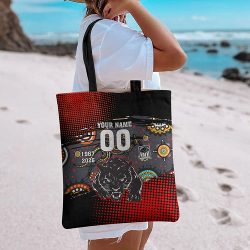 Personalised Panthers 60th Anniversary Tote Bag Aboriginal Indigenous Dot Art - Halftone Pattern 1967-2026