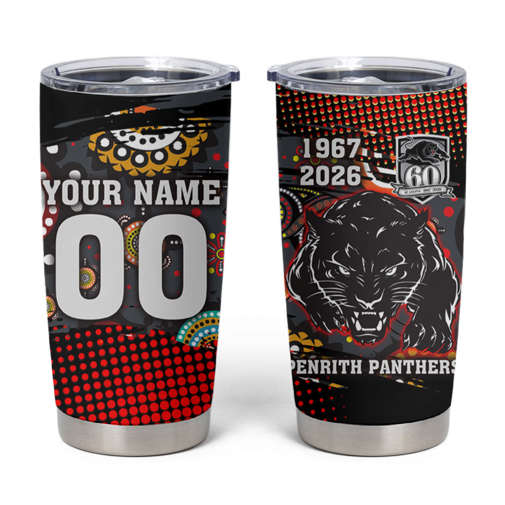 Personalised Panthers 60th Anniversary Tumbler Cup Aboriginal Indigenous Dot Art - Halftone Pattern 1967-2026