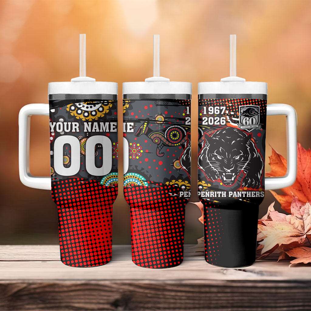 Personalised Panthers 60th Anniversary Tumbler With Handle Aboriginal Indigenous Dot Art - Halftone Pattern 1967-2026