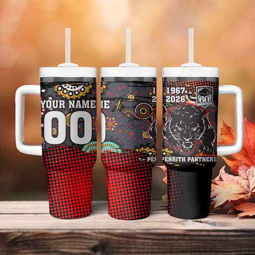 Personalised Panthers 60th Anniversary Tumbler With Handle Aboriginal Indigenous Dot Art - Halftone Pattern 1967-2026