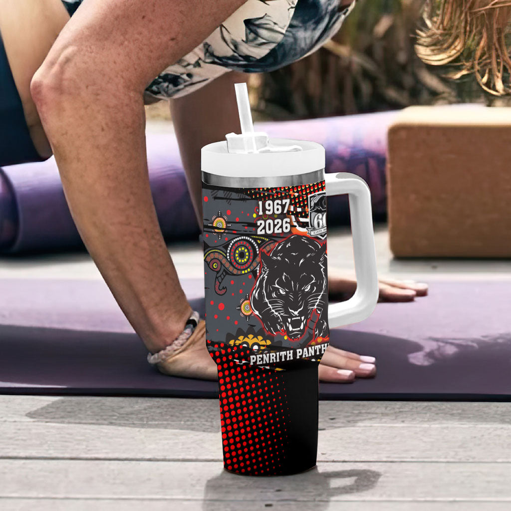 Personalised Panthers 60th Anniversary Tumbler With Handle Aboriginal Indigenous Dot Art - Halftone Pattern 1967-2026