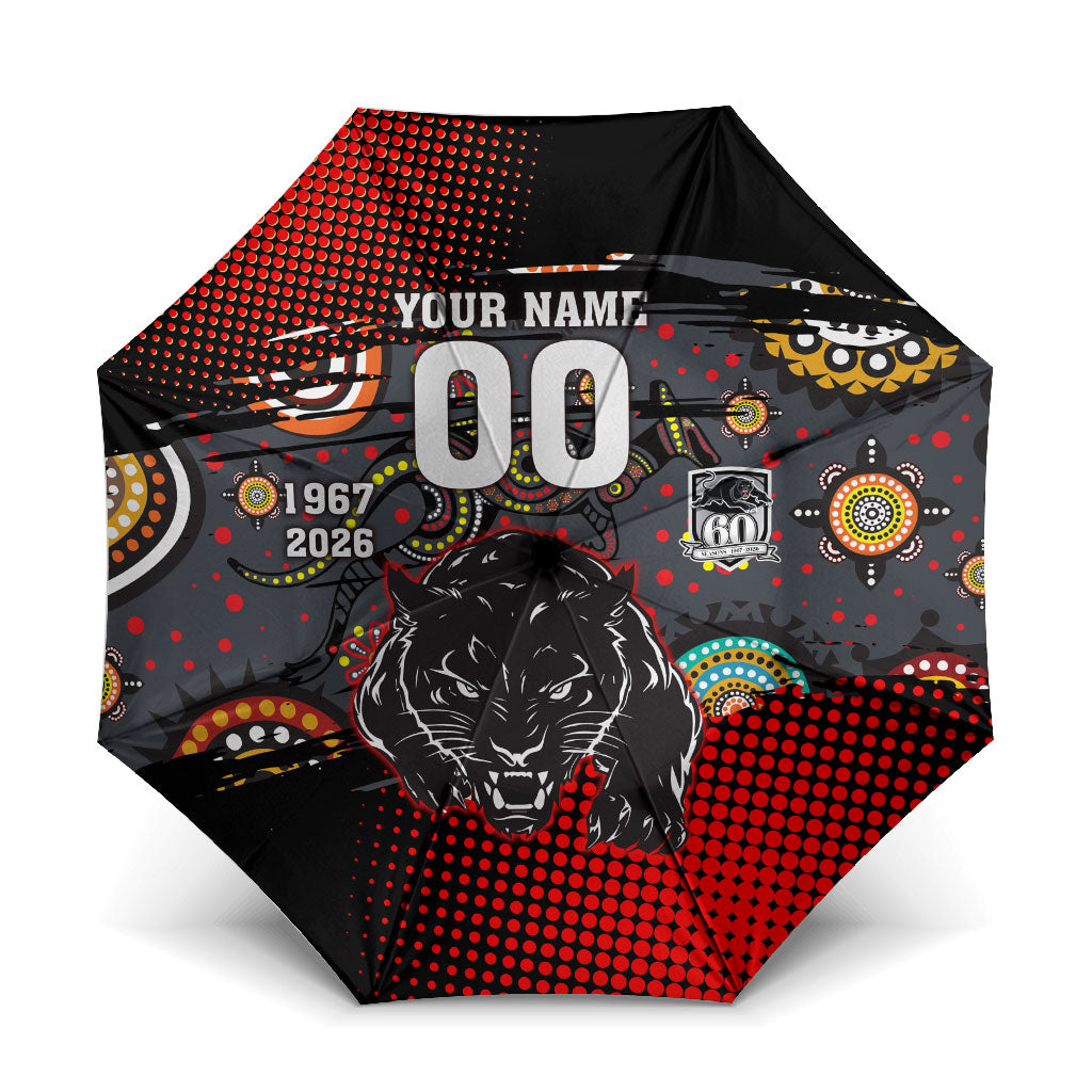 Personalised Panthers 60th Anniversary Umbrella Aboriginal Indigenous Dot Art - Halftone Pattern 1967-2026