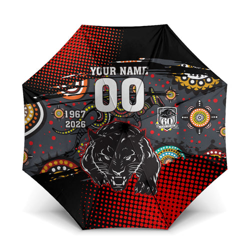 Personalised Panthers 60th Anniversary Umbrella Aboriginal Indigenous Dot Art - Halftone Pattern 1967-2026